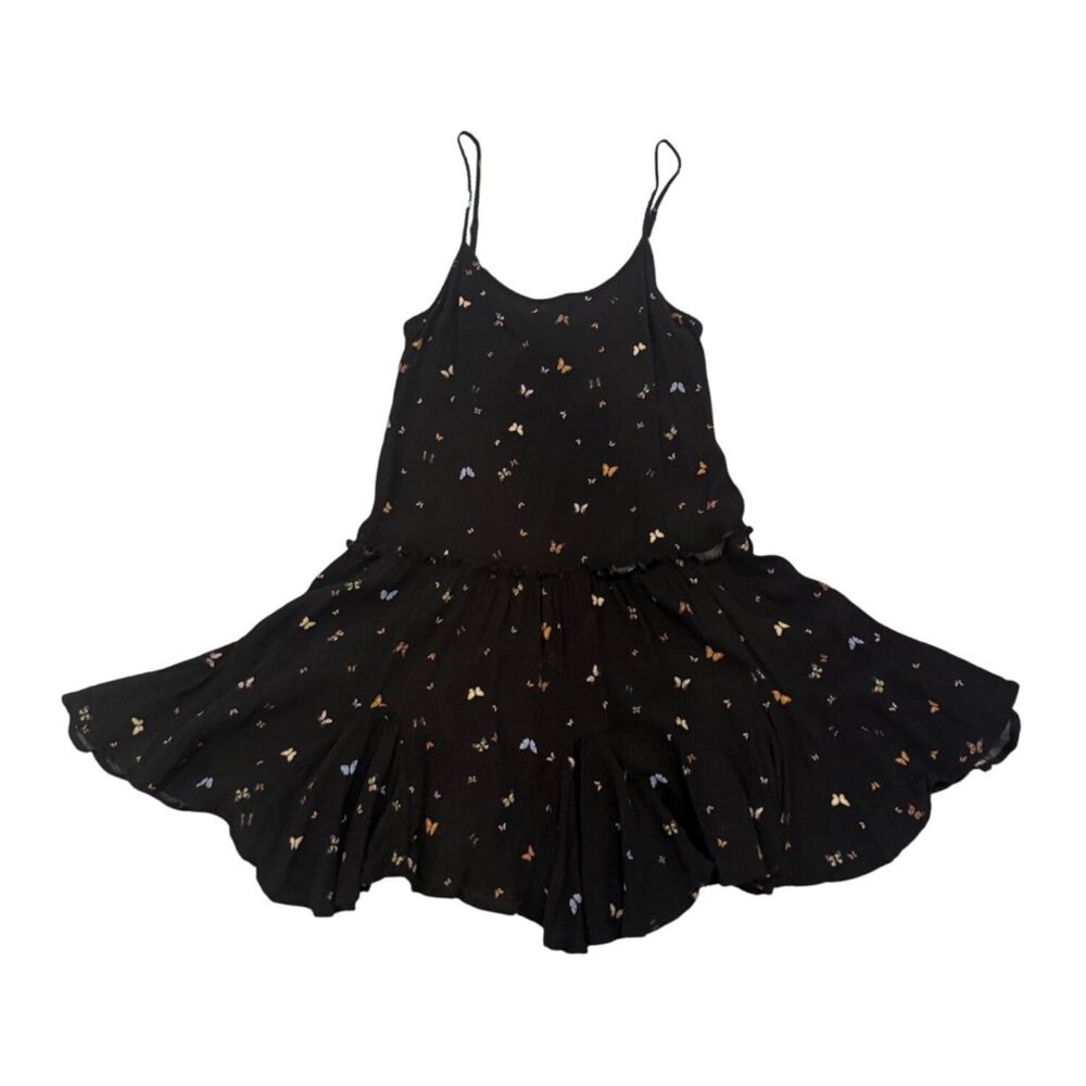 Wild Fable Black Butterfly Print Spaghetti Strap Dress S 100% Rayon Lightweight